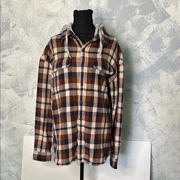 American Eagle Plaid Hooded Shirt with Button-Up Design size M - Picture 1 of 7